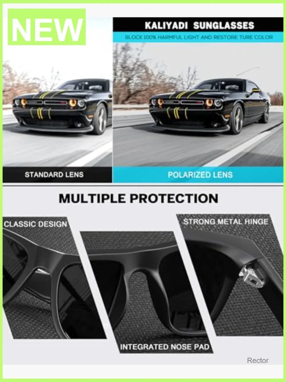 Polarized Sunglasses 3 Pack UV Protection Rectangular Matte Black Frame